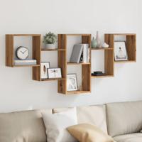 Wandschap 159x18x66 cm bewerkt hout artisanaal eikenkleurig - thumbnail