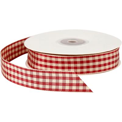 Creativ Company Geruit lint, b: 20 mm, antiek rood/wit, 25 m/ 1 rol
