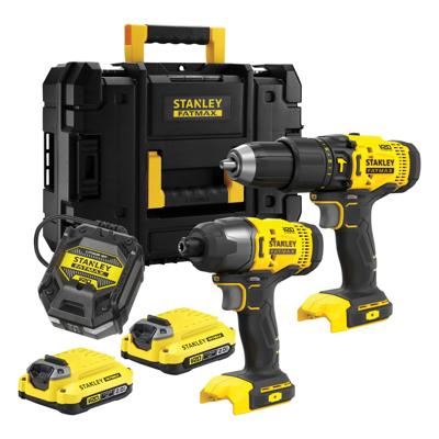 Stanley FATMAX SFMCK465D2T V20 Combo Kit | 18V Accu Schroefkopboormachine + 18V Accu Slagschroevendraaier | 2x 2,0 AH Accu&apos;s | 1x Lader | In TSTAK -