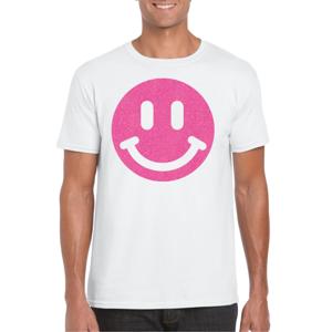 Verkleed T-shirt voor heren - Smile Emoticon - wit - carnaval/foute party - feestkleding