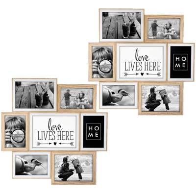 Zep collage fotolijst - 2x stuks - houten frame - naturel/wit - 7 lijstjes - geschikt voor diverse m