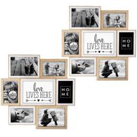 Zep collage fotolijst - 2x stuks - houten frame - naturel/wit - 7 lijstjes - geschikt voor diverse m
