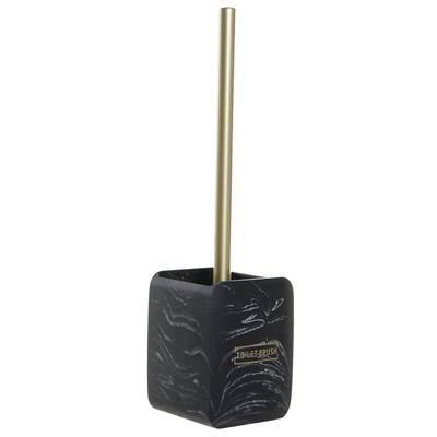 Toiletborstel zwart met marmer look houder van polyresin 37 cm