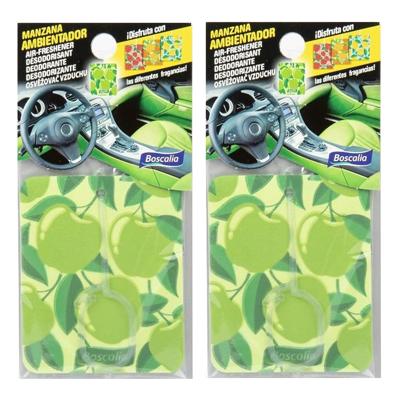 Auto parfum/luchtverfrisser - 2x - Appel geur - in handig zakje - 7 x 16