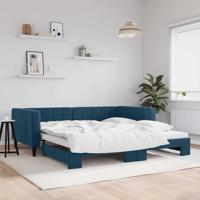 Slaapbank met onderschuifbed 100x200 cm fluweel blauw