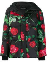 Dolce & Gabbana doudoune à fleurs et capuche - Noir