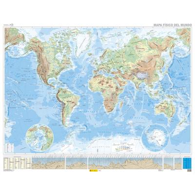 Wereldkaart Mundo Político - Mundo Físico | 138 x 108 cm | CNIG - Instituto Geográfico Nacional