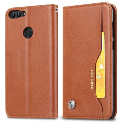 Knead huidtextuur horizontale Flip lederen case voor Huawei P Smart/Enjoy 7S met foto frame & houder & kaartsleuven & portemonnee (bruin)