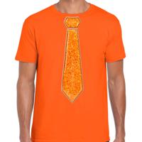 Verkleed t-shirt voor heren - stropdas glitter oranje - oranje - carnaval - foute party - thumbnail