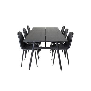 Sleek eethoek eetkamertafel uitschuifbare tafel lengte cm 195 / 280 zwart en 6 Polar eetkamerstal PU kunstleer zwart PU