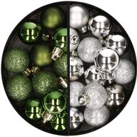 34x stuks kunststof kerstballen groen en zilver 3 cm - thumbnail