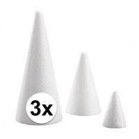 3x Piepschuimen kegels 21 cm hoog   - - thumbnail