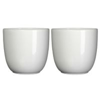 Set van 4x stuks bloempot wit keramiek voor kamerplant H16 x D17 cm