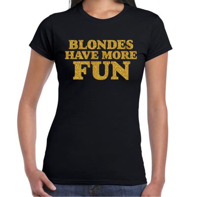 Verkleed T-shirt dames - blondes more fun -? zwart - glitter goud - themafeest fout/goud/stout Verkleed T-shirt dames - blondes more fun -? zwart - glitter goud - themafeest fout/goud/stout