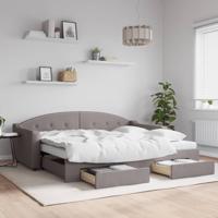 Slaapbank met onderschuifbed en lades 90x200 cm stof taupe Slaapbank met onderschuifbed en lades 90x200 cm stof taupe