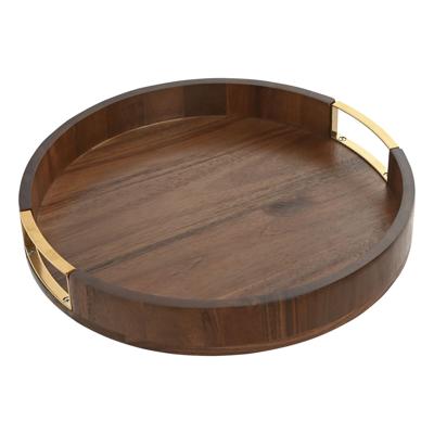 Snackdienblad Home ESPRIT Gouden Natuurlijk Metaal Acacia 35,5 x 35,5 x 5 cm