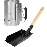 BBQ briketten/houtskool starter met kunststoffen handvat 30 cm en een kolenschep