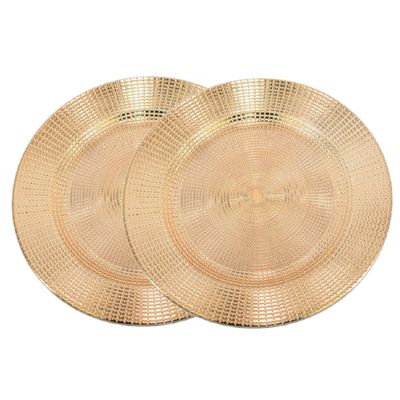 Kerstdiner onderborden - 6x - rond - goud - kunststof - D33 cm