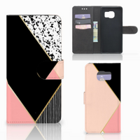 Samsung Galaxy S7 Edge Book Case Zwart Roze Vormen