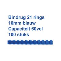 Bindrug Fellowes 10mm 21rings A4 blauw 100stuks - thumbnail