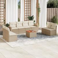 9-delige Loungeset met kussens poly rattan beige