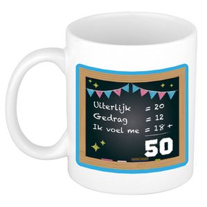 Bellatio Decorations Verjaardag cadeau mok 50 jaar - blauw - 300 ml - Sarah/Abraham - feest mokken