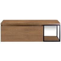 Frozen Badmeubelset 140 cm - Greeplijst in Kleur - Zwart Frame - Wastafelbovenblad Honey