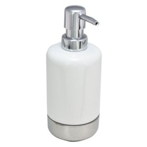 Zeeppompje/zeepdispenser wit/zilver keramiek 300 ml