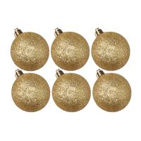 6x stuks kunststof glitter kerstballen goud 6 cm - thumbnail