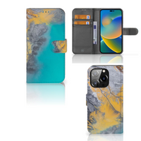 iPhone 14 Pro Bookcase Marble Blue Gold - thumbnail