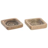 Valet Tray Home ESPRIT Bruin Mangohout 9,5 x 9,5 x 2 cm (2 Stuks)