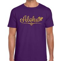 Aloha goud glitter hawaii t-shirt paars heren