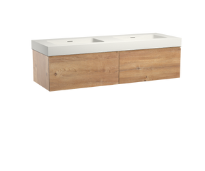 Storke Edge zwevend badmeubel 150 x 52 cm ruw eiken met Mata High dubbele wastafel in mat witte solid surface