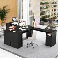 168cm L-Vormig Computerbureau met Stopcontacten Modern Bureau met 2 Opberglades Kast Verstelbare Plank en Toetsenbordlade
