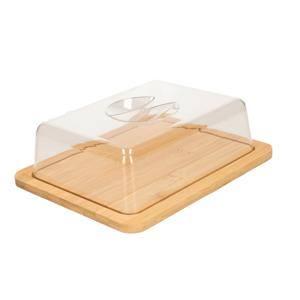 Quesera serveerplankje met stolp - hout - met deksel - 24.5 x 19.5 cm - kaasplank/taartplank