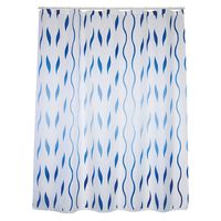 MSV Douchegordijn met ringen - wit/blauw - golven print - Polyester - 180 x 200 cm - wasbaar   - - thumbnail