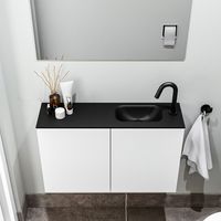 Zaro Polly toiletmeubel 80cm mat wit met zwarte wastafel met kraangat rechts - thumbnail