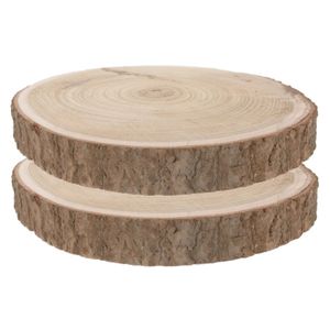 Set van 2x stuks decoratie Paulowna houten boomschijven 29-34 cm