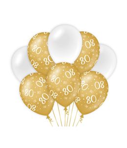 Ballonnen 80 Jaar Goud/Wit (8st)