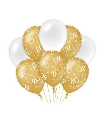 Ballonnen 80 Jaar Goud/Wit (8st)