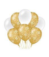Ballonnen 80 Jaar Goud/Wit (8st)