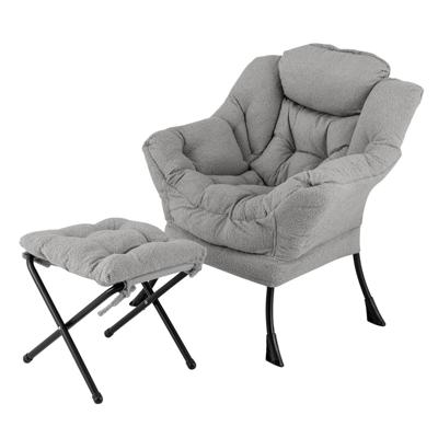 Fauteuil met Kruk Relaxstoel met Armleuningen Zijzak en Voetensteun Loungestoel Televisiestoel Gevoerde Oorfauteuil -Grijs