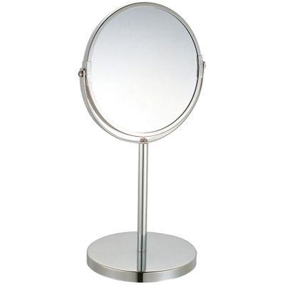 MSV Make-up spiegel - 2-zijdig - op stevige voet - chrome zilver - Dia 17 cm - 3x vergrotend