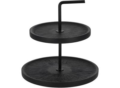XEMM Serveertoren - Etagere - Mango hout - 2 laags - ∅26 x 28 cm - Zwart