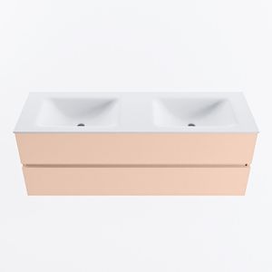 MONDIAZ VICA 140cm badmeubel onderkast Rosee 2 lades. Wastafel CLOUD dubbel 2 kraangaten, kleur Talc.