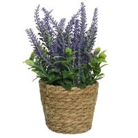 Lavendel kunstplant in gevlochten plantenmand - paars - D12 x H26 cm