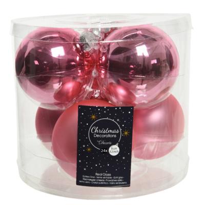 Kerstballen - 24x st - lippenstift roze - 8 cm - glas - kerstversiering