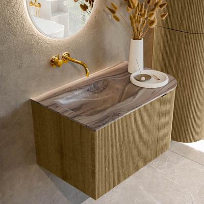 Badmeubel Mondiaz Kurve-Dlux | 75 cm | Meubelkleur Dusk | Wastafelkleur Sombra | Solid surface | Wasbak linker zijde spoelbak | Zonder kraangat(en)