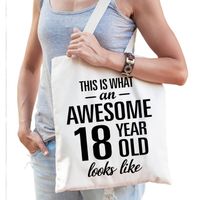 Awesome 18 year / geweldig 18 jaar cadeau tas wit voor dames en heren - Feest Boodschappentassen - thumbnail