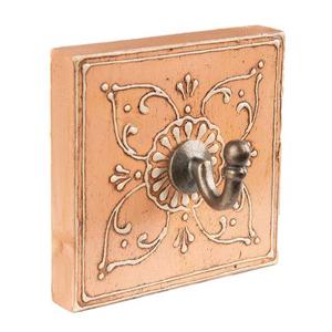 Clayre & Eef Wandhaak 10x10 cm Oranje Hout Metaal Vierkant Kapstok